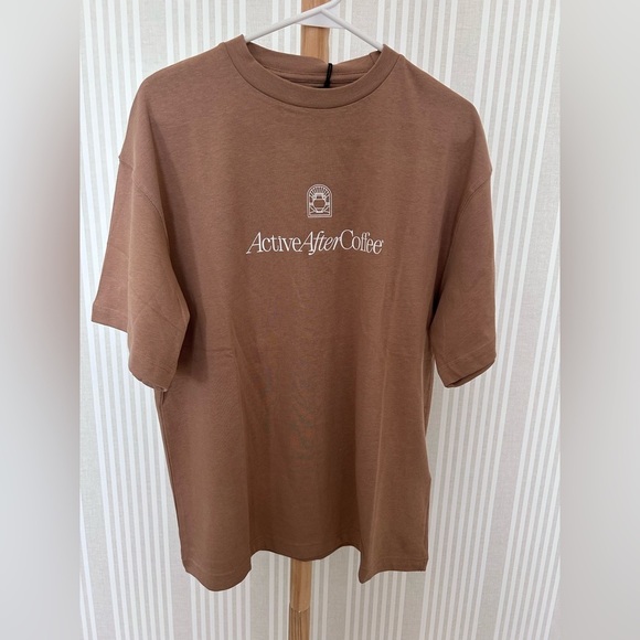 NWT Active After Coffee Crew T-Shirt Tan Unisex Size Small 100% Cotton oversized - Picture 4 of 12